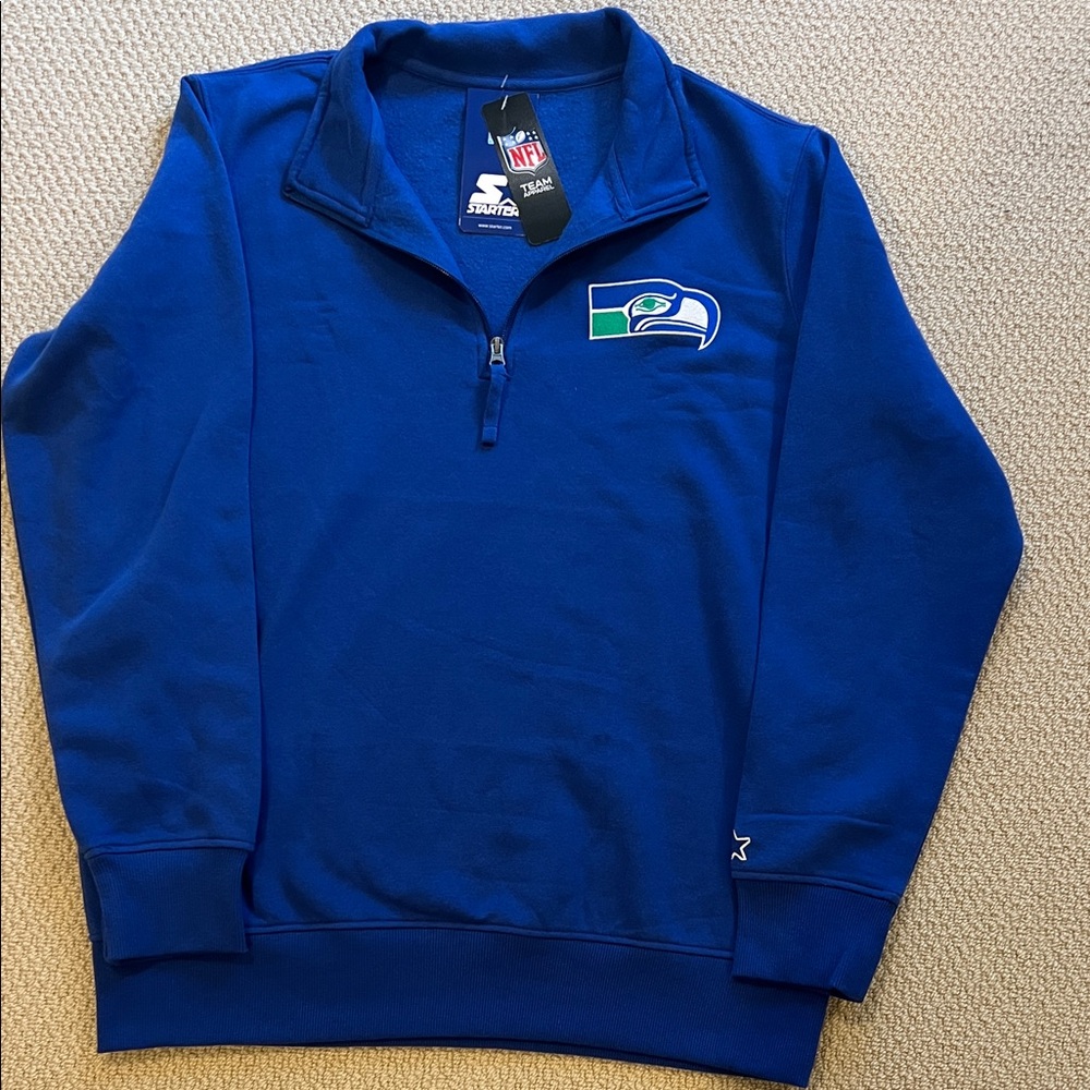 STARTER Seattle Seahawks Quarter Zip Pullover Men’s L Blue NWT NFL Sweatshirt